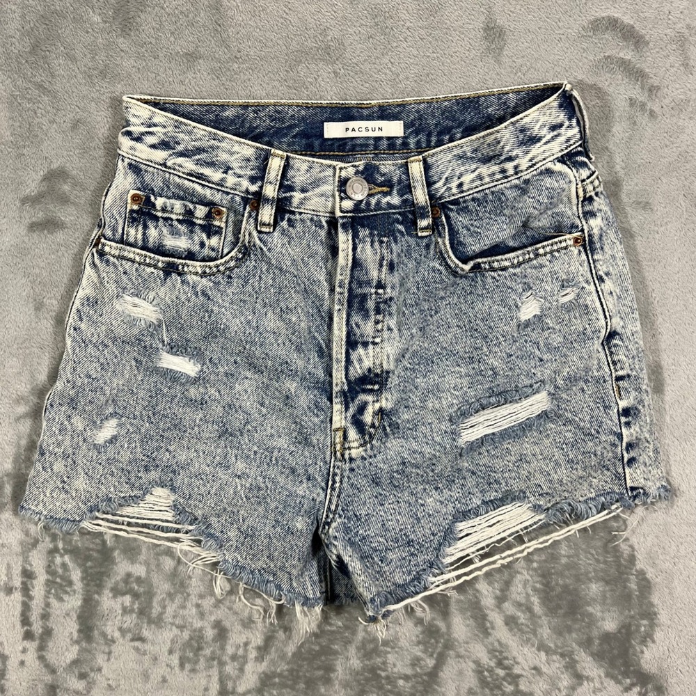 PACSUN Ultra High Rise Vintage Shorts 26 Blue Acid Wash Distressed‎